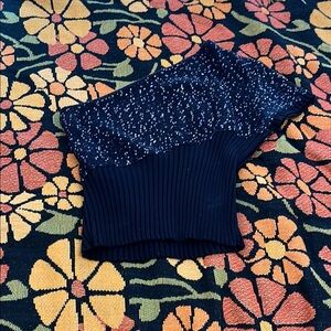 One shoulder Navy Sequined Sweater Top
